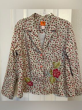 hearts of palm Cream Floral Embroidered Button Jacket